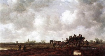 馬 Painting - 橋の上の馬車の風景 ヤン・ファン・ホイエン